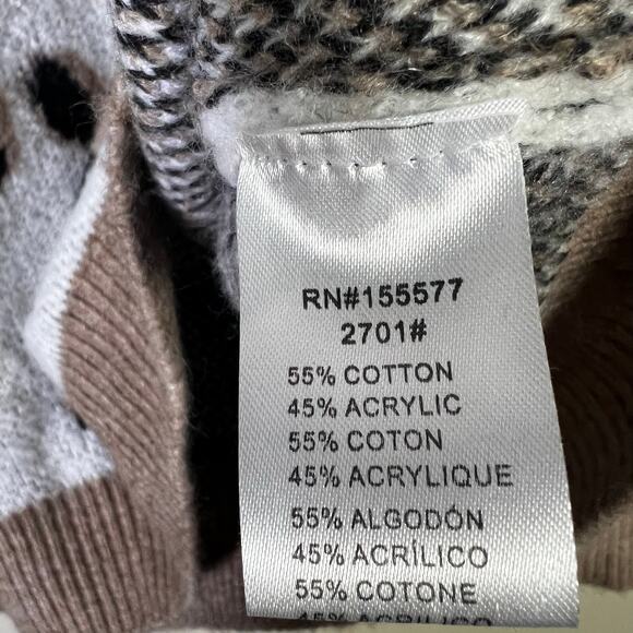 Miracle Leopard Print Oversized Sweater Womens S/M White Cotton Cozy Neutral - Picture 5 of 6